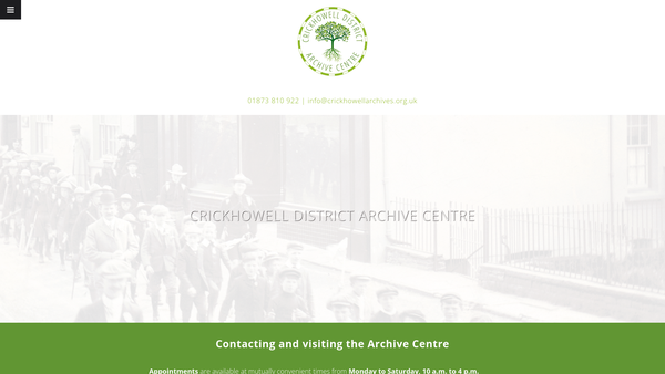 Screenshot of the Crickhowell District Archive Centre website