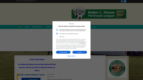 Screenshot of the South West Peninsula Football League Benevolent Fund website