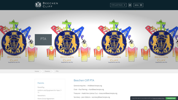 Screenshot of the Beechen Cliff School Parent Teacher Association website