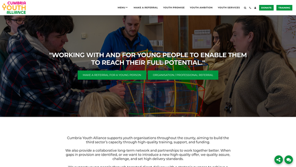Screenshot of the Cumbria Youth Alliance website