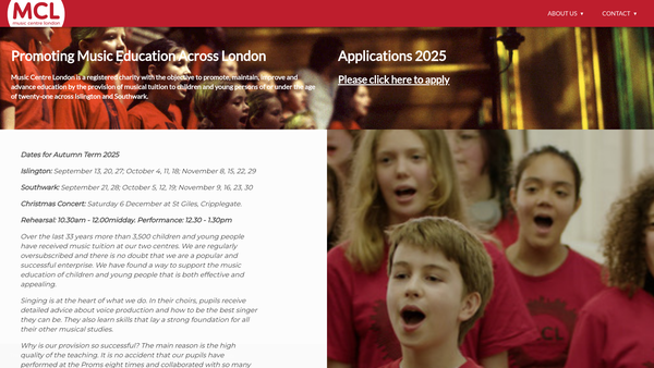 Screenshot of the The Music Centre website