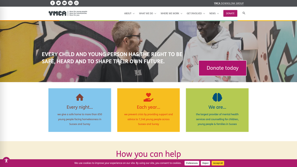 Screenshot of the YMCA Downslink Group website