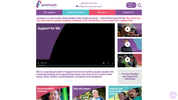 Screenshot of the Avenues South East website