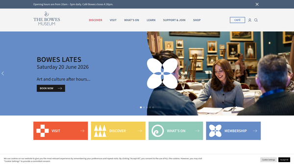 Screenshot of the The Bowes Museum website