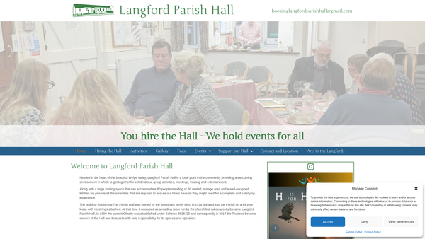 Screenshot of the Langford Parish Hall Wiltshire website