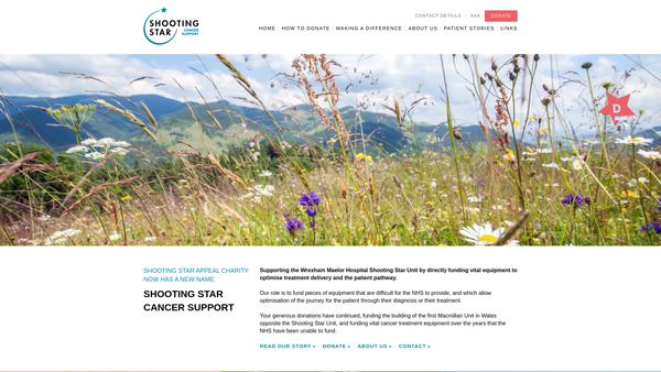 Screenshot of the Shooting Star Cancer Support website