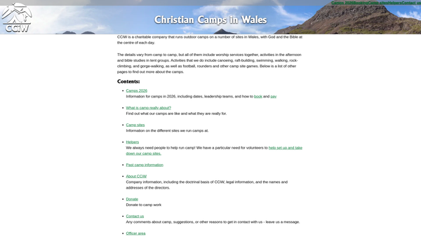 Screenshot of the Christian Camps In Wales Limited website