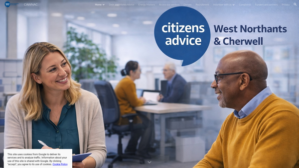 Screenshot of the Citizens Advice West Northamptonshire and Cherwell website