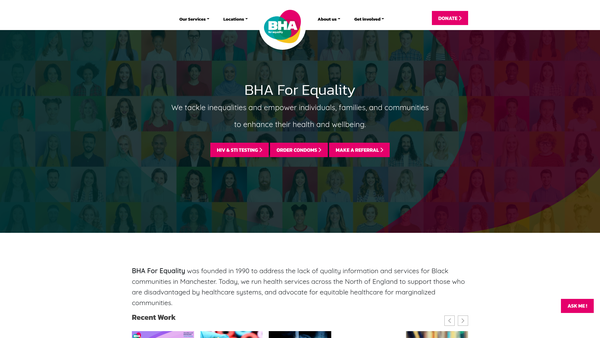 Screenshot of the Bha For Equality website