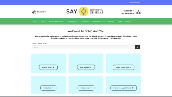 Screenshot of the Send And You website