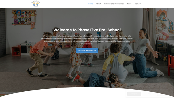 Screenshot of the Phase 5 Pre School Playgroup website
