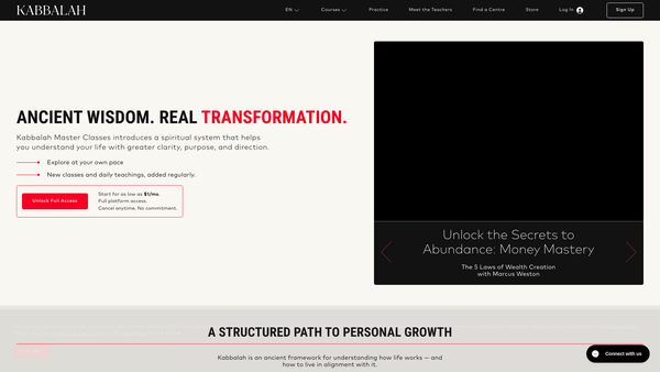 Screenshot of the Kabbalah Centre website