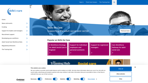 Screenshot of the Skills For Care Ltd website