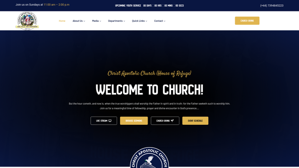 Screenshot of the Christ Apostolic Church House Of Refuge website