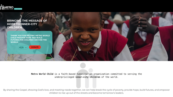 Screenshot of the Metro World Child website