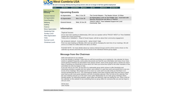 Screenshot of the West Cumbria U3A website