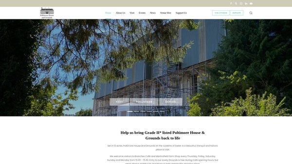 Screenshot of the The Poltimore House Trust website