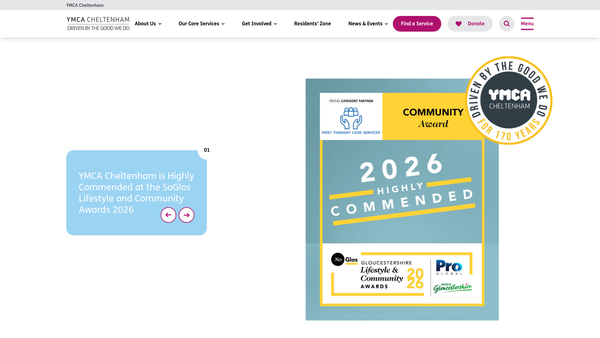Screenshot of the Cheltenham YMCA website