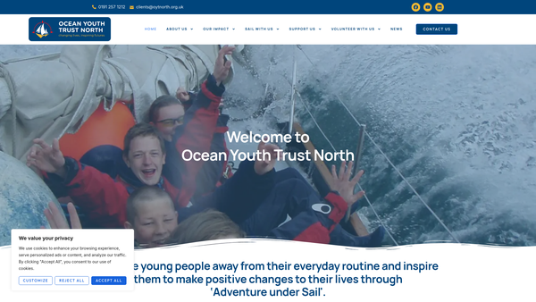 Screenshot of the Ocean Youth Trust North website