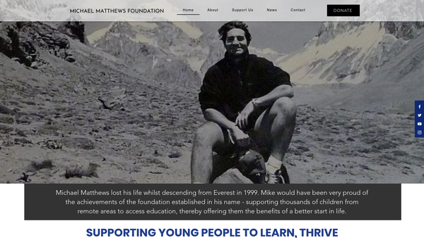 Screenshot of the The Michael Matthews Foundation website