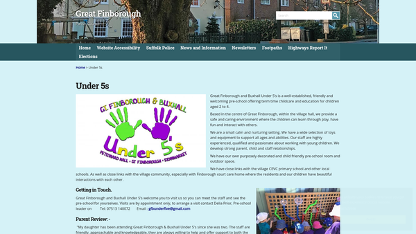 Screenshot of the Great Finborough & Buxhall Under 5's website