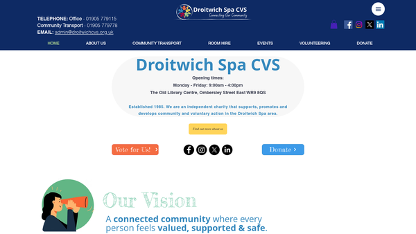 Screenshot of the Droitwich Spa And Rural Council For Voluntary Service website