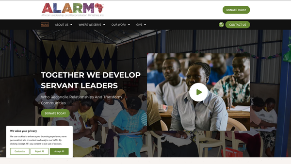 Screenshot of the African Leadership And Reconciliation Ministries website