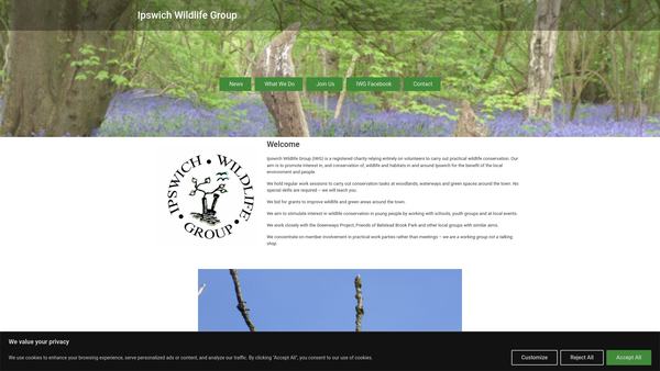 Screenshot of the Ipswich Wildlife Group website