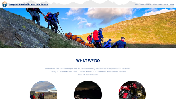 Screenshot of the Langdale/ambleside Mountain Rescue Team website