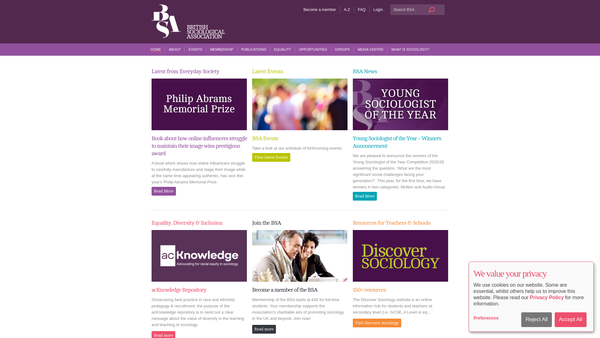 Screenshot of the The British Sociological Association website