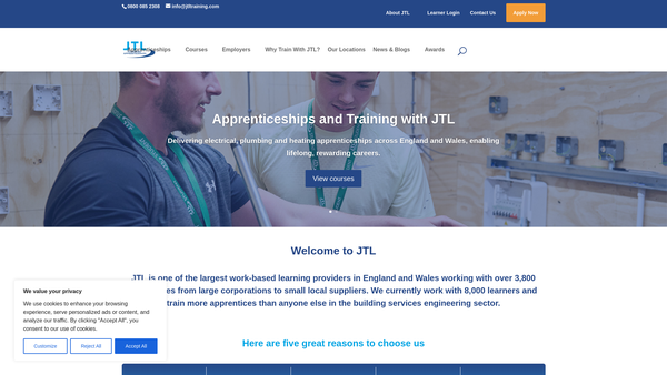 Screenshot of the Jtl website