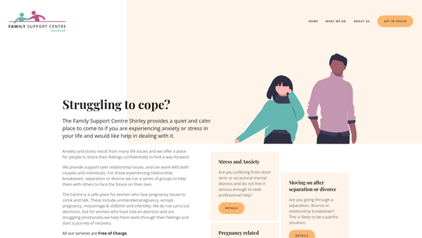 Screenshot of the Family Support Centre Shirley website