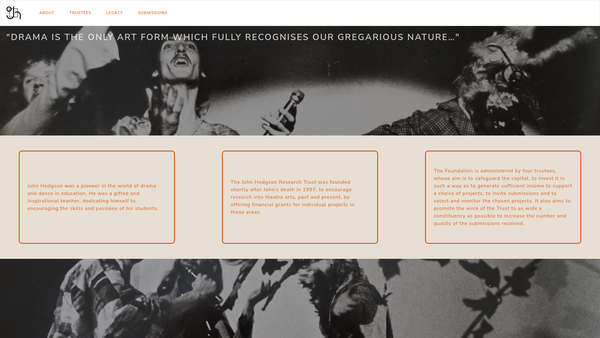 Screenshot of the The John Hodgson Theatre Research Trust website