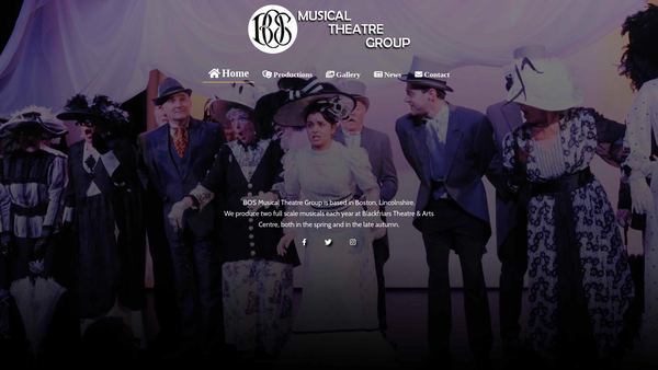 Screenshot of the Bos Musical Theatrical Group website