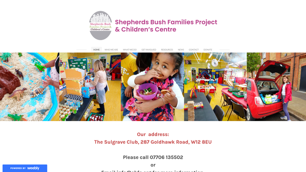 Screenshot of the Shepherds Bush Families Project & Childrens Centre website
