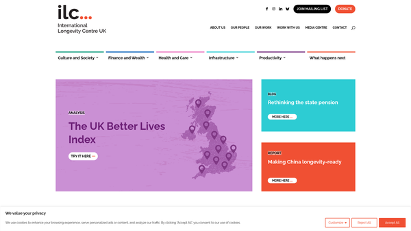 Screenshot of the International Longevity Centre-Uk website
