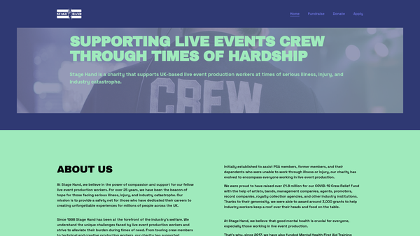 Screenshot of the Stage Hand website