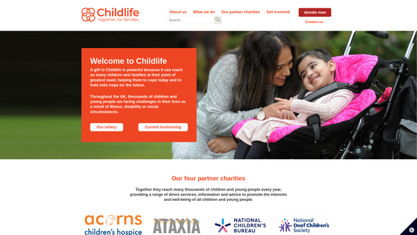 Screenshot of the Childlife website