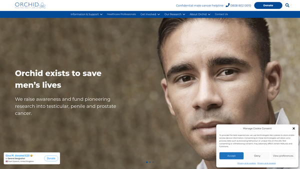 Screenshot of the Orchid Cancer Appeal website