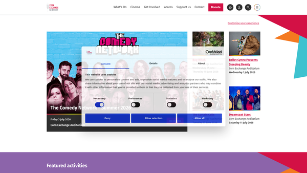 Screenshot of the The Corn Exchange (Newbury) Trust website