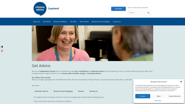 Screenshot of the Citizens Advice Copeland website