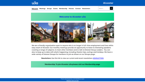 Screenshot of the The Alcester U3A website