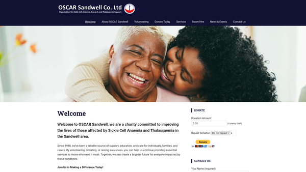 Screenshot of the Organisation For Sickle Cell Anaemia Research (Oscar) Sandwell Company Limited website