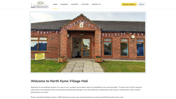 Screenshot of the North Kyme Village Hall website