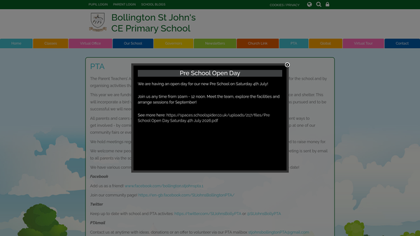 Screenshot of the St John's Bollington PTA website