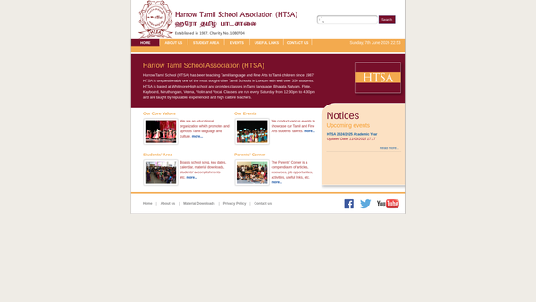 Screenshot of the The Harrow Tamil School Association website