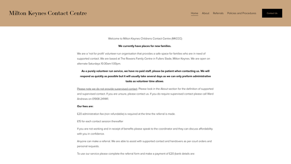 Screenshot of the Milton Keynes Children's Contact Centre website