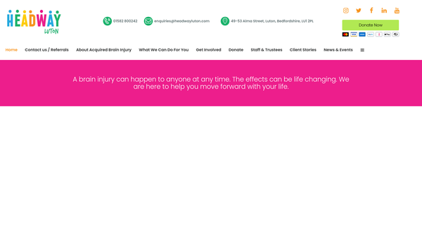 Screenshot of the Headway Luton Ltd website