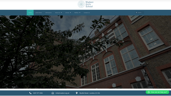 Screenshot of the Madani Girls' School website