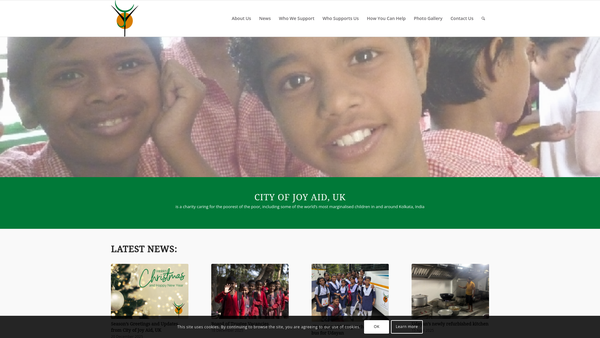 Screenshot of the City Of Joy Aid, UK website